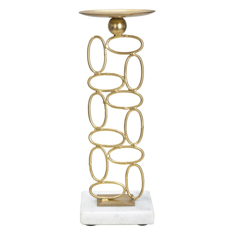 Grand Bougeoir moderne Hauteur 27 cm en Métal Doré Marbre Blanc Bubbles 