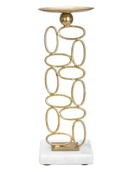 Grand Bougeoir moderne Hauteur 27 cm en Métal Doré Marbre Blanc Bubbles 