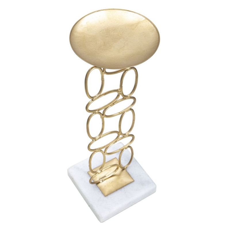 Grand Bougeoir moderne Hauteur 27 cm en Métal Doré Marbre Blanc Bubbles 