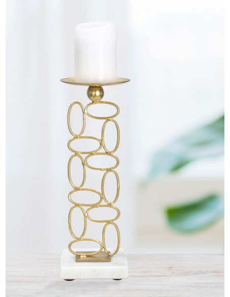 Grand Bougeoir moderne Hauteur 27 cm en Métal Doré Marbre Blanc Bubbles 