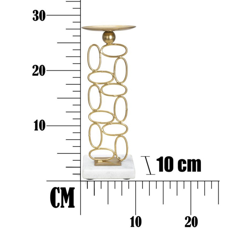 Grand Bougeoir moderne Hauteur 27 cm en Métal Doré Marbre Blanc Bubbles 