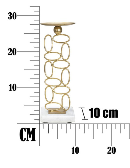 Grand Bougeoir moderne Hauteur 27 cm en Métal Doré Marbre Blanc Bubbles 