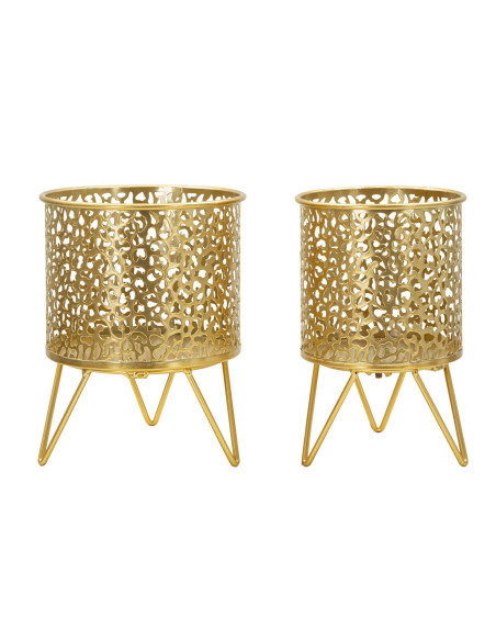 Cache pot sur pied moderne ajouré Rond en Métal Doré Piny (Lot de 2) 