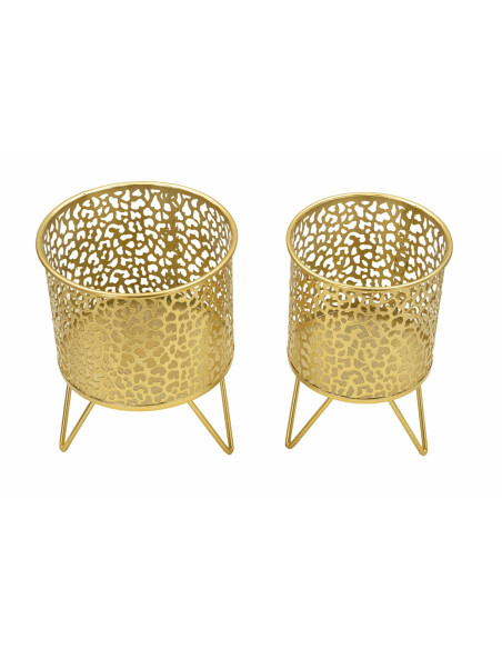 Cache pot sur pied moderne ajouré Rond en Métal Doré Piny (Lot de 2) 