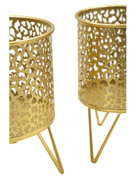 Cache pot sur pied moderne ajouré Rond en Métal Doré Piny (Lot de 2) 