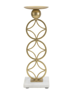 Grand bougeoir original Étoiles Hauteur 32 cm en Métal Doré Marbre Blanc Star 