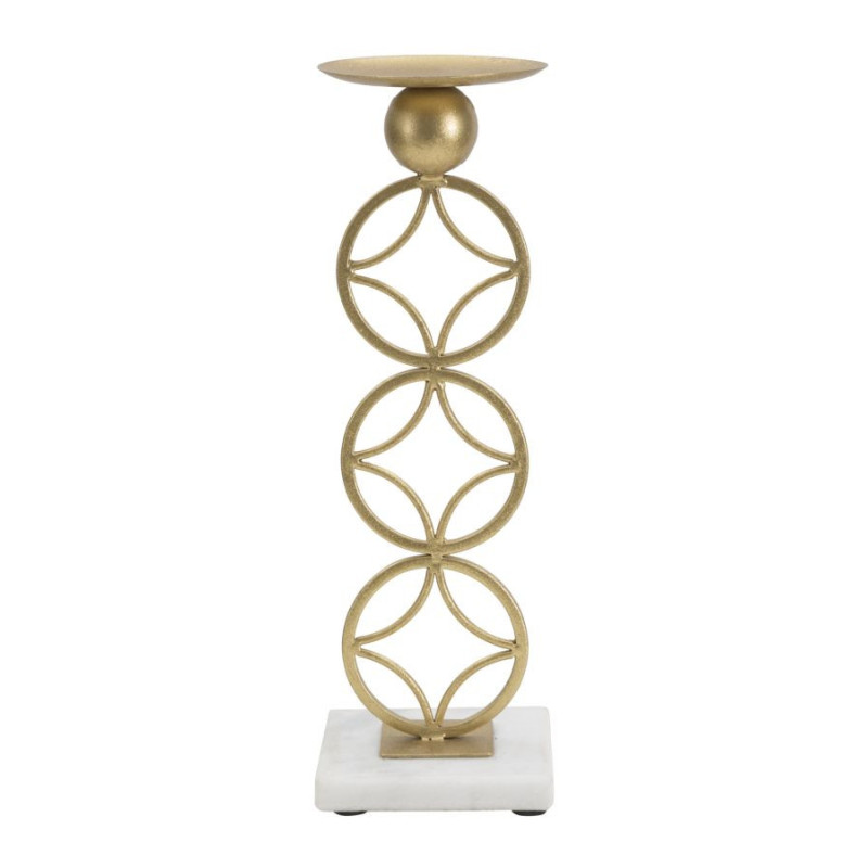 Grand bougeoir original Étoiles Hauteur 32 cm en Métal Doré Marbre Blanc Star 