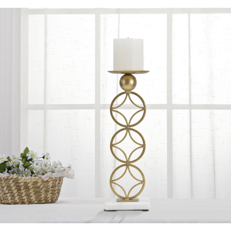 Grand bougeoir original Étoiles Hauteur 32 cm en Métal Doré Marbre Blanc Star 