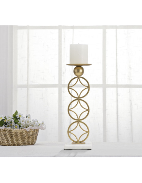 Grand bougeoir original Étoiles Hauteur 32 cm en Métal Doré Marbre Blanc Star 