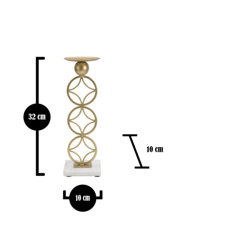 Grand bougeoir original Étoiles Hauteur 32 cm en Métal Doré Marbre Blanc Star 