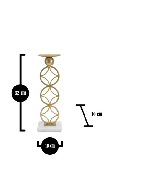 Grand bougeoir original Étoiles Hauteur 32 cm en Métal Doré Marbre Blanc Star 