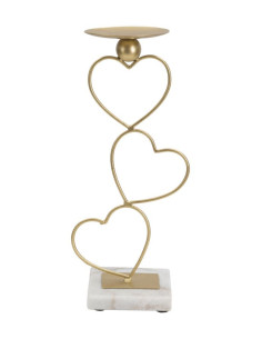 Grand bougeoir original Coeur Hauteur 32 cm en Métal Doré Marbre Blanc Yalor 