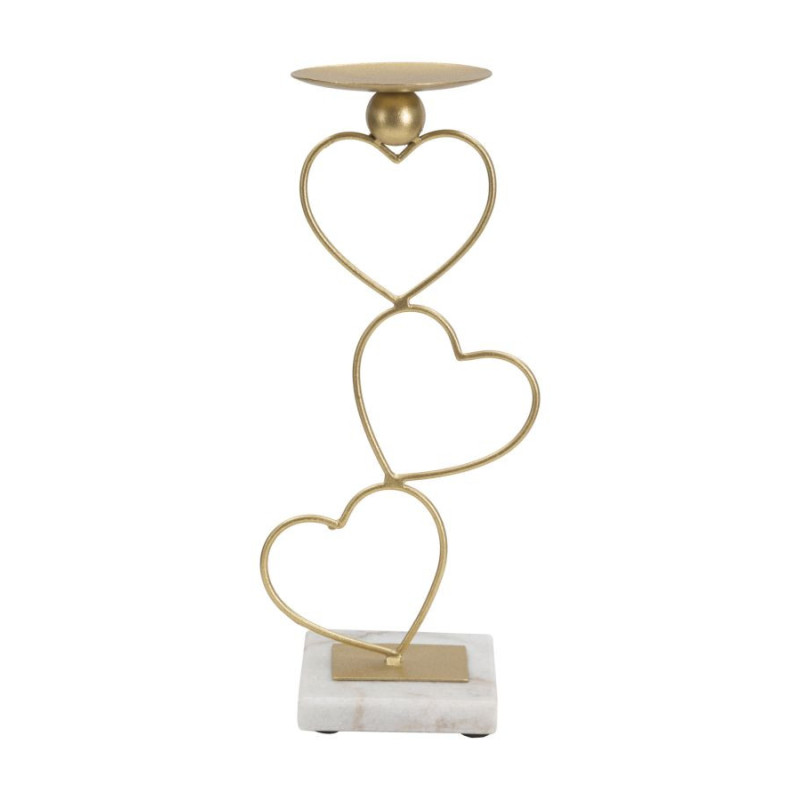 Grand bougeoir original Coeur Hauteur 32 cm en Métal Doré Marbre Blanc Yalor 