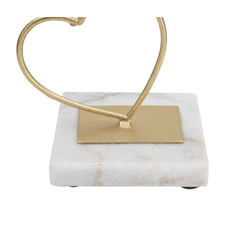 Grand bougeoir original Coeur Hauteur 32 cm en Métal Doré Marbre Blanc Yalor 