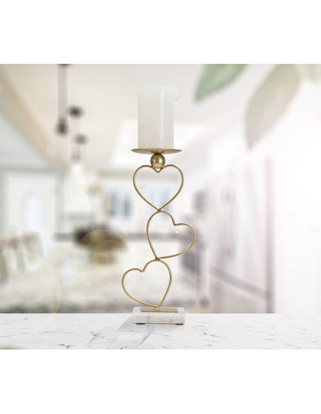 Grand bougeoir original Coeur Hauteur 32 cm en Métal Doré Marbre Blanc Yalor 
