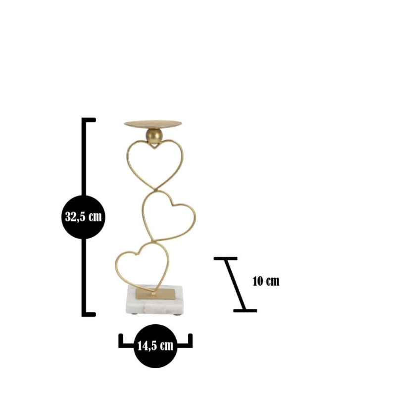 Grand bougeoir original Coeur Hauteur 32 cm en Métal Doré Marbre Blanc Yalor 