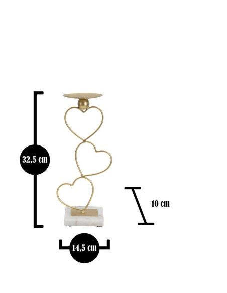 Grand bougeoir original Coeur Hauteur 32 cm en Métal Doré Marbre Blanc Yalor 