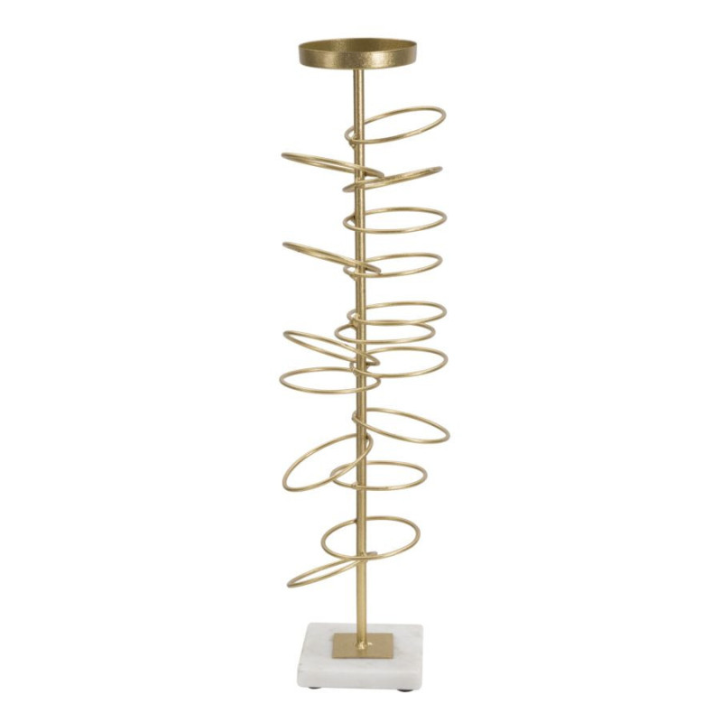 Grand bougeoir original Anneaux Hauteur 50 cm en Métal Doré Marbre Blanc Ring 