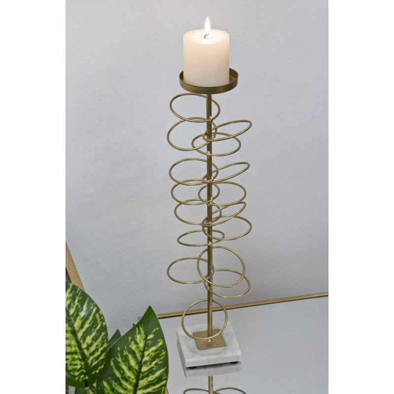 Grand bougeoir original Anneaux Hauteur 50 cm en Métal Doré Marbre Blanc Ring 