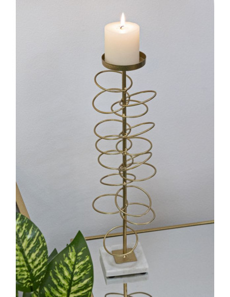 Grand bougeoir original Anneaux Hauteur 50 cm en Métal Doré Marbre Blanc Ring 