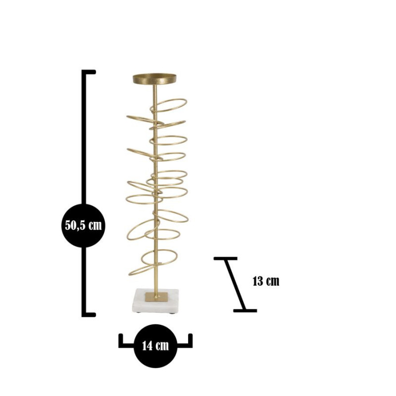 Grand bougeoir original Anneaux Hauteur 50 cm en Métal Doré Marbre Blanc Ring 