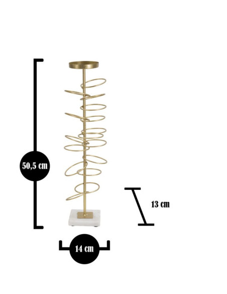 Grand bougeoir original Anneaux Hauteur 50 cm en Métal Doré Marbre Blanc Ring 