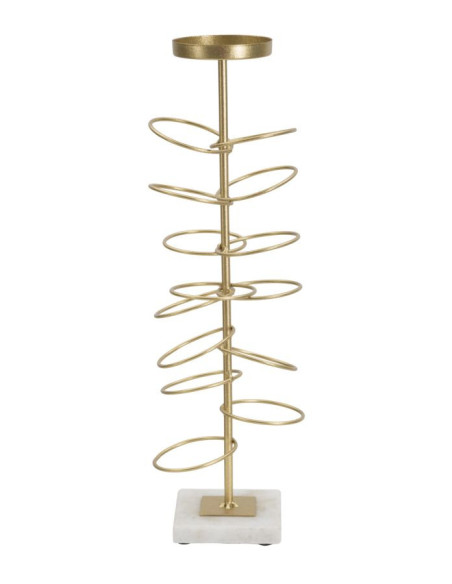 Grand bougeoir original Anneaux Hauteur 46 cm en Métal Doré Marbre Blanc Ring 