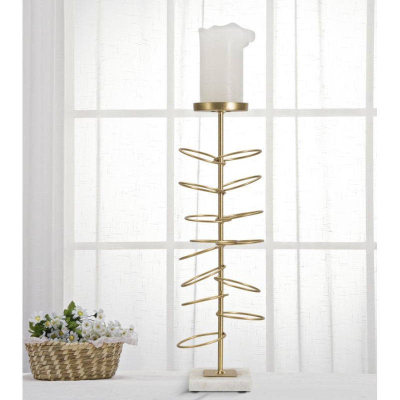 Grand bougeoir original Anneaux Hauteur 46 cm en Métal Doré Marbre Blanc Ring 