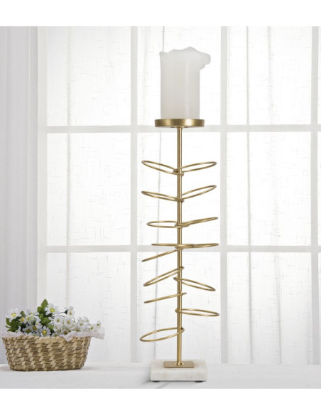 Grand bougeoir original Anneaux Hauteur 46 cm en Métal Doré Marbre Blanc Ring 