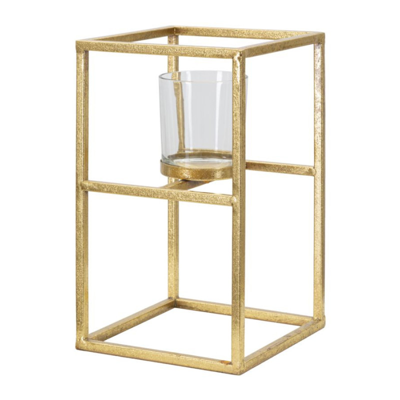 Photophore sur pied design Hauteur 25 cm en Métal Doré Verre Transparent Tarin 