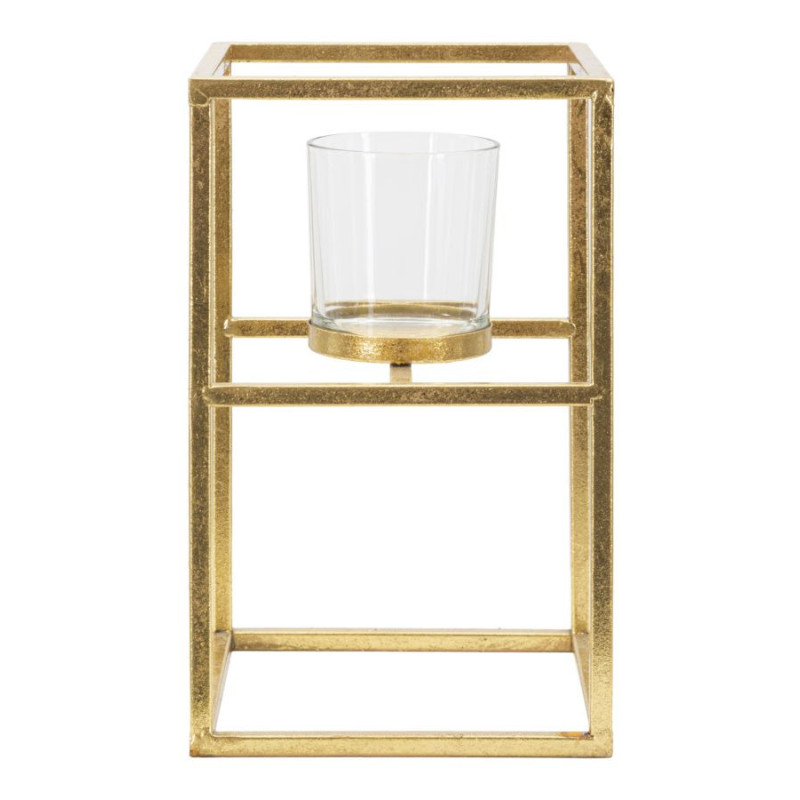 Photophore sur pied design Hauteur 25 cm en Métal Doré Verre Transparent Tarin 