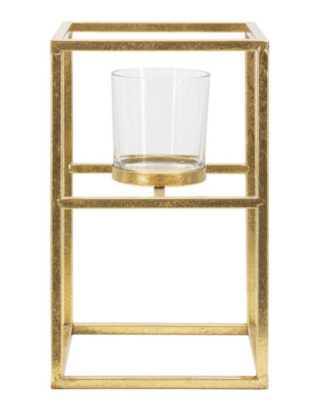 Photophore sur pied design Hauteur 25 cm en Métal Doré Verre Transparent Tarin 