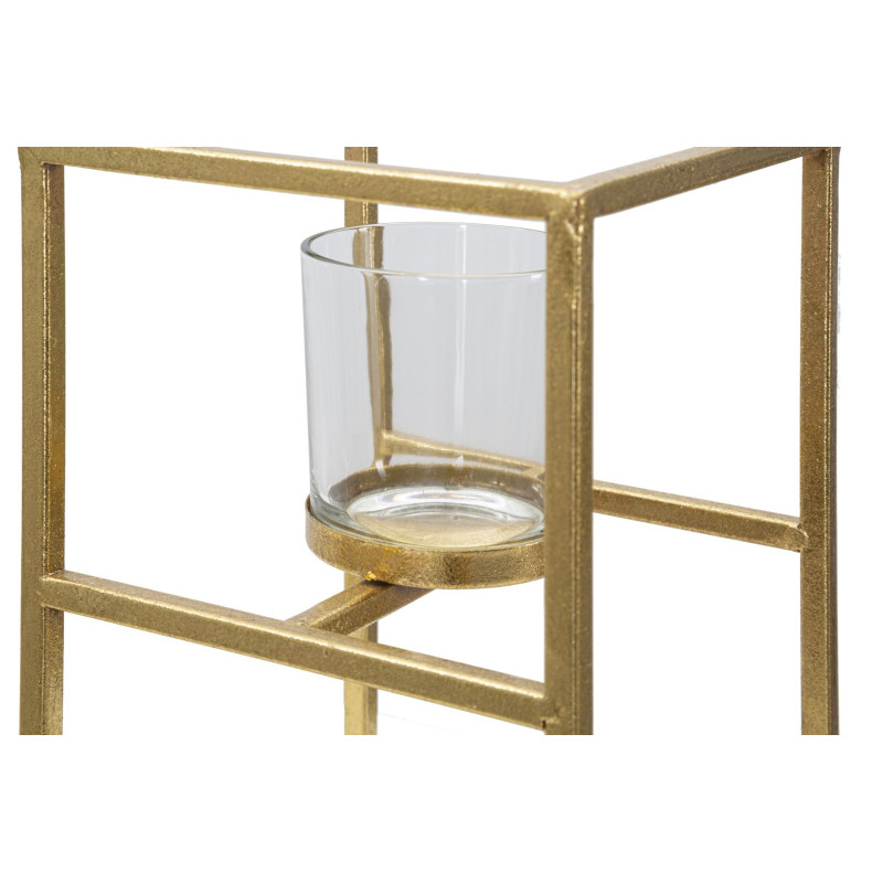 Photophore sur pied design Hauteur 25 cm en Métal Doré Verre Transparent Tarin 