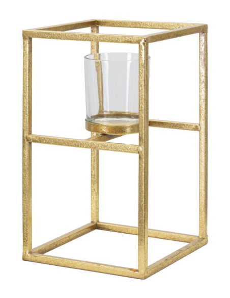 Photophore sur pied design Hauteur 25 cm en Métal Doré Verre Transparent Tarin 