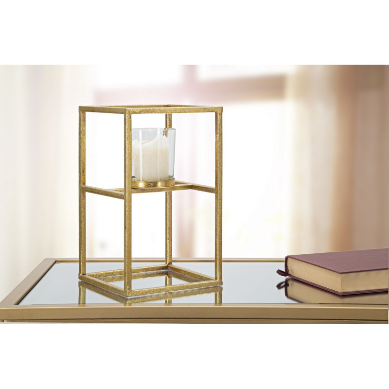 Photophore sur pied design Hauteur 25 cm en Métal Doré Verre Transparent Tarin 