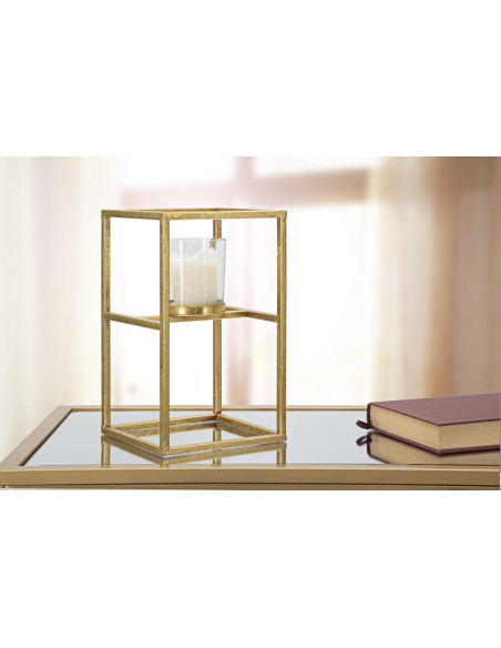 Photophore sur pied design Hauteur 25 cm en Métal Doré Verre Transparent Tarin 