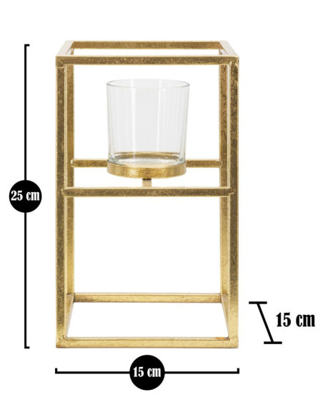 Photophore sur pied design Hauteur 25 cm en Métal Doré Verre Transparent Tarin 