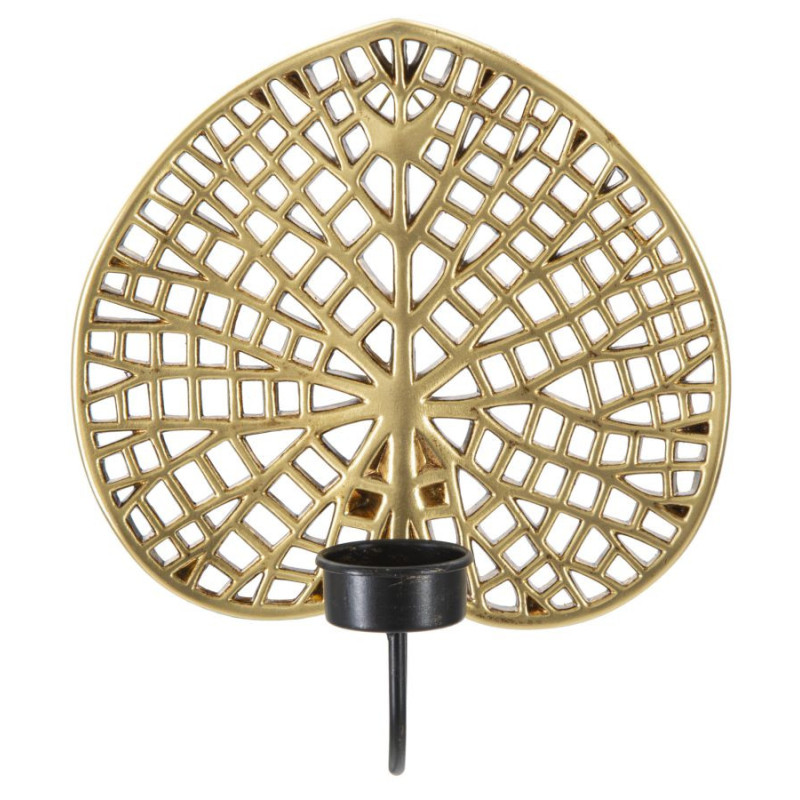 Bougeoir mural moderne Lotus 20x22 en Résine Doré Métal Noir Nolyn 