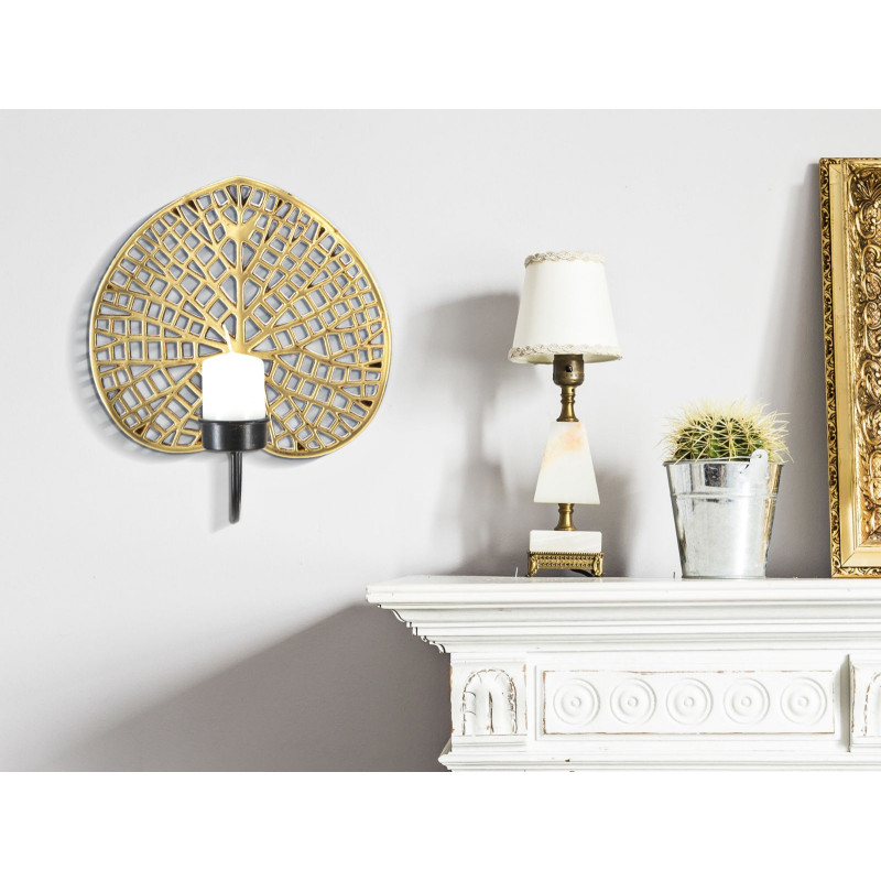 Bougeoir mural moderne Lotus 20x22 en Résine Doré Métal Noir Nolyn 