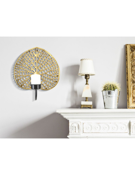 Bougeoir mural moderne Lotus 20x22 en Résine Doré Métal Noir Nolyn 