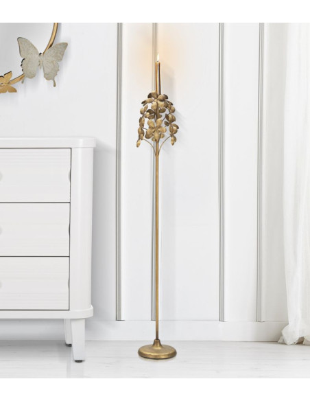 Grand Bougeoir original Fleurs Hauteur 93 cm en Métal Doré Flowy 