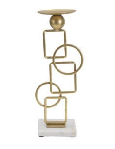 Grand bougeoir design Hauteur 31 cm en Métal Doré Marbre Blanc Marie 