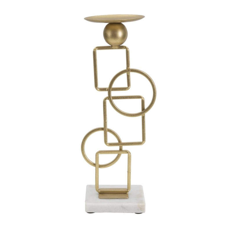 Grand bougeoir design Hauteur 31 cm en Métal Doré Marbre Blanc Marie 