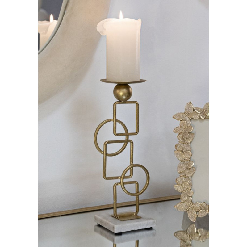 Grand bougeoir design Hauteur 31 cm en Métal Doré Marbre Blanc Marie 