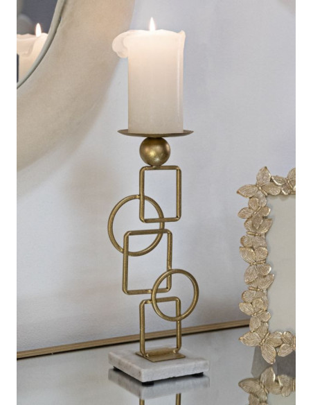 Grand bougeoir design Hauteur 31 cm en Métal Doré Marbre Blanc Marie 