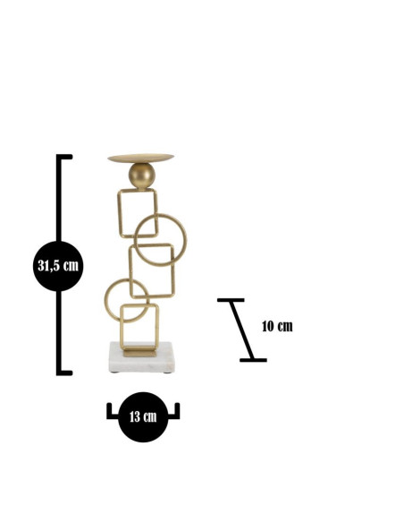 Grand bougeoir design Hauteur 31 cm en Métal Doré Marbre Blanc Marie 