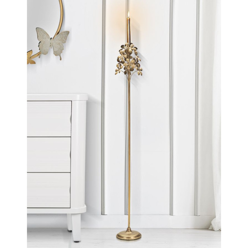 Grand Bougeoir original Fleurs Hauteur 118 cm en Métal Doré Flowy 