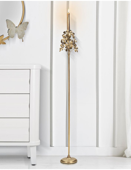 Grand Bougeoir original Fleurs Hauteur 118 cm en Métal Doré Flowy 