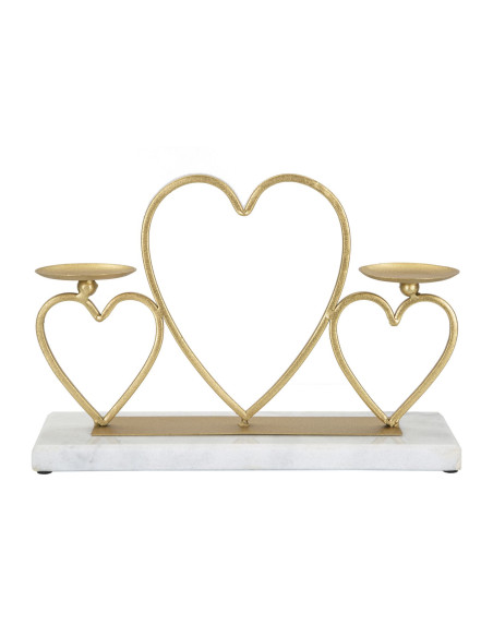 Bougeoir original 2 bougies Coeurs 30 cm en Métal Doré Marbre Blanc Volia 