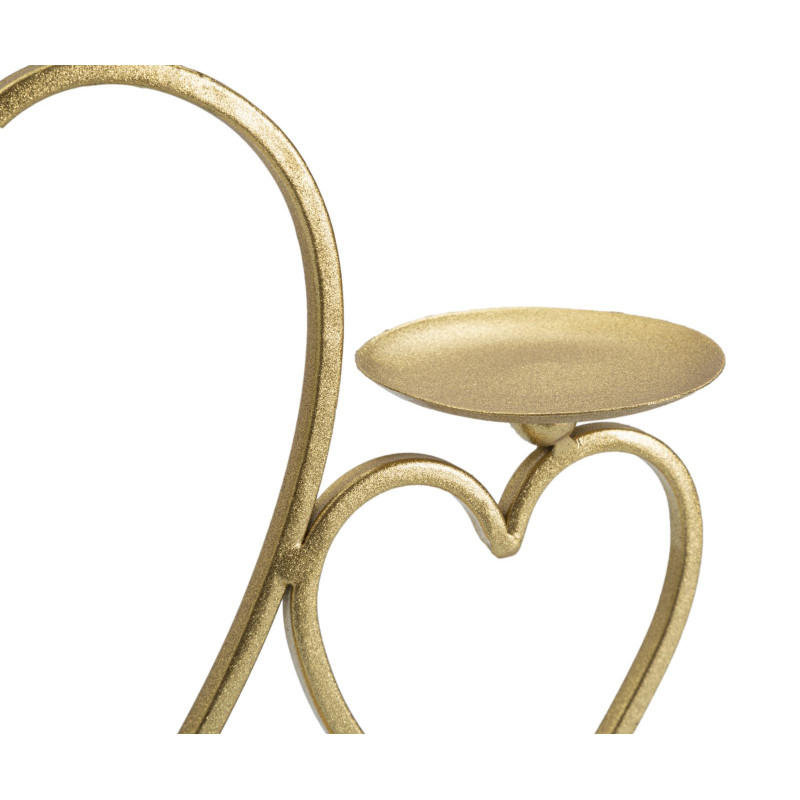 Bougeoir original 2 bougies Coeurs 30 cm en Métal Doré Marbre Blanc Volia 